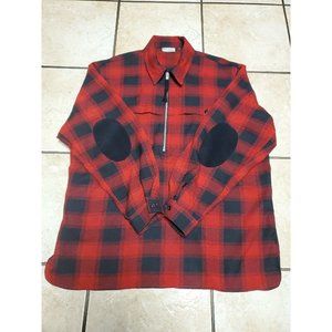 CLC Cricket Lane Collection Shirt Plaid Red Black Cotton Adult XL Half Zip